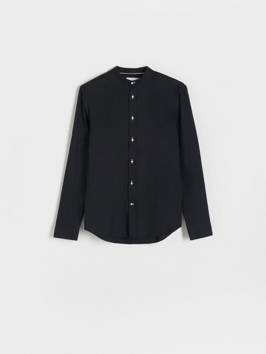 Slim fit póló álló gallérral - fekete - RESERVED