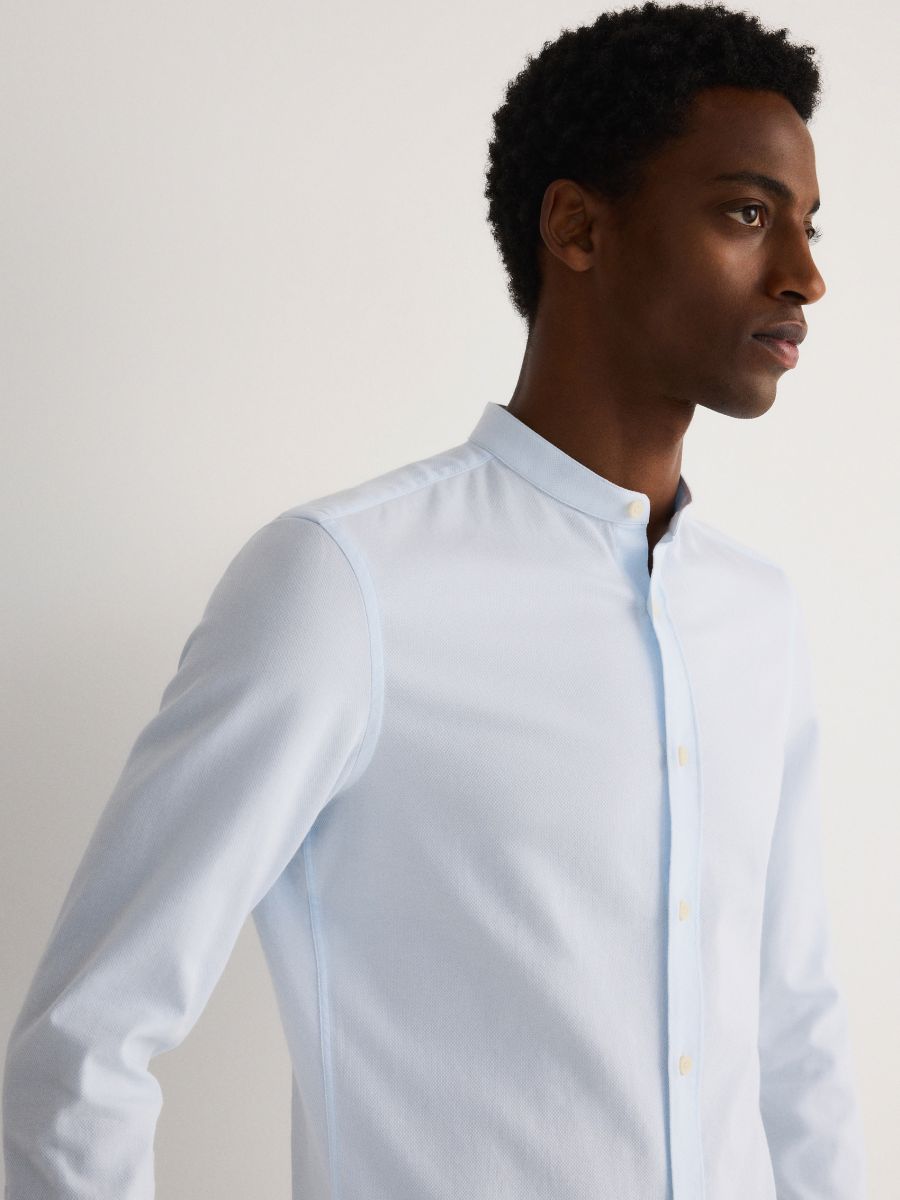 Super slim fit shirt with stand up collar - aqua - RESERVED