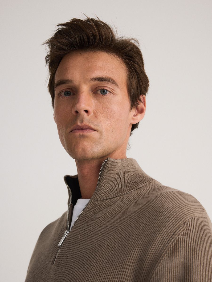 Jumper with zip up stand up collar - coffee - RESERVED - 2