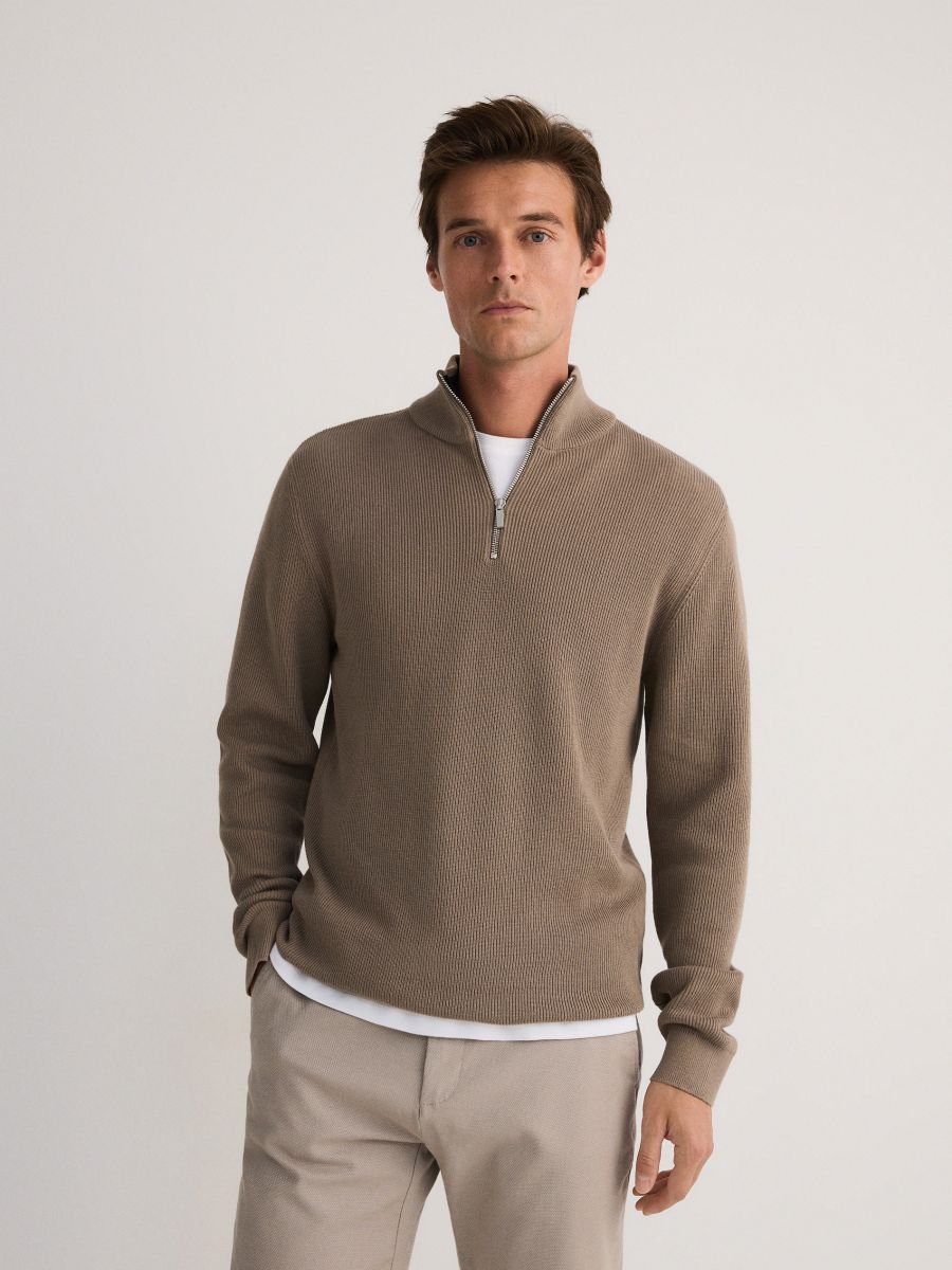 Jumper with zip up stand up collar - coffee - RESERVED - 3
