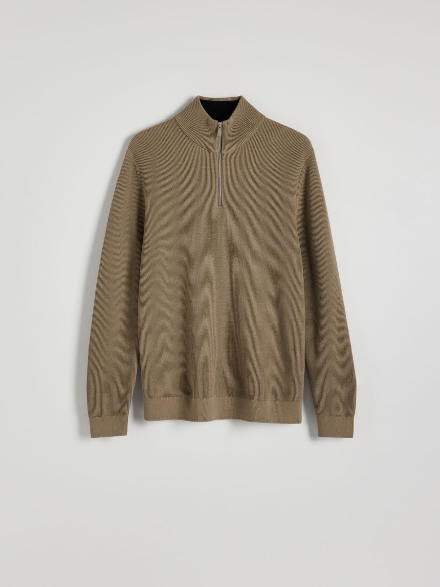 Jumper with zip up stand up collar - coffee - RESERVED - 5
