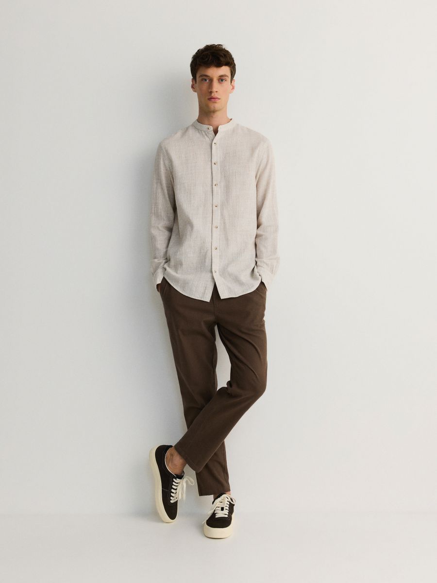 Regular fit cotton shirt - beige - RESERVED