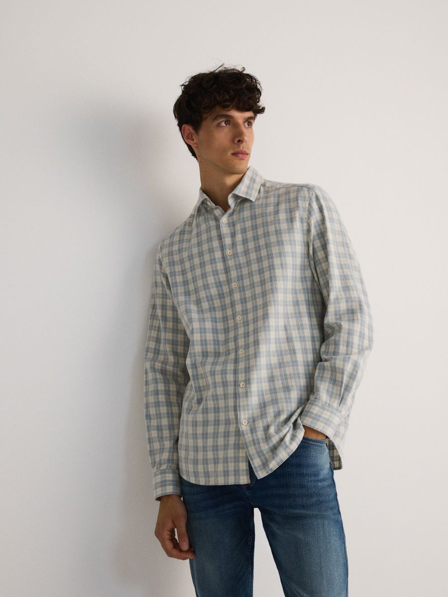 Regular fit linen blend shirt - mint green - RESERVED