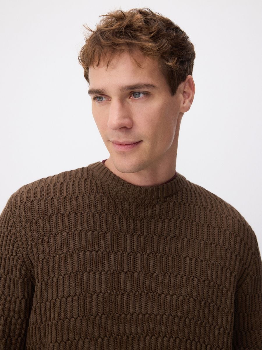 Jumper in textured knit - dark brown - RESERVED - 3