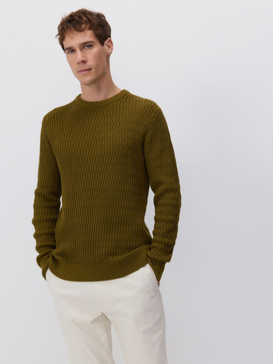 Jumper in textured knit - olive - RESERVED - 2