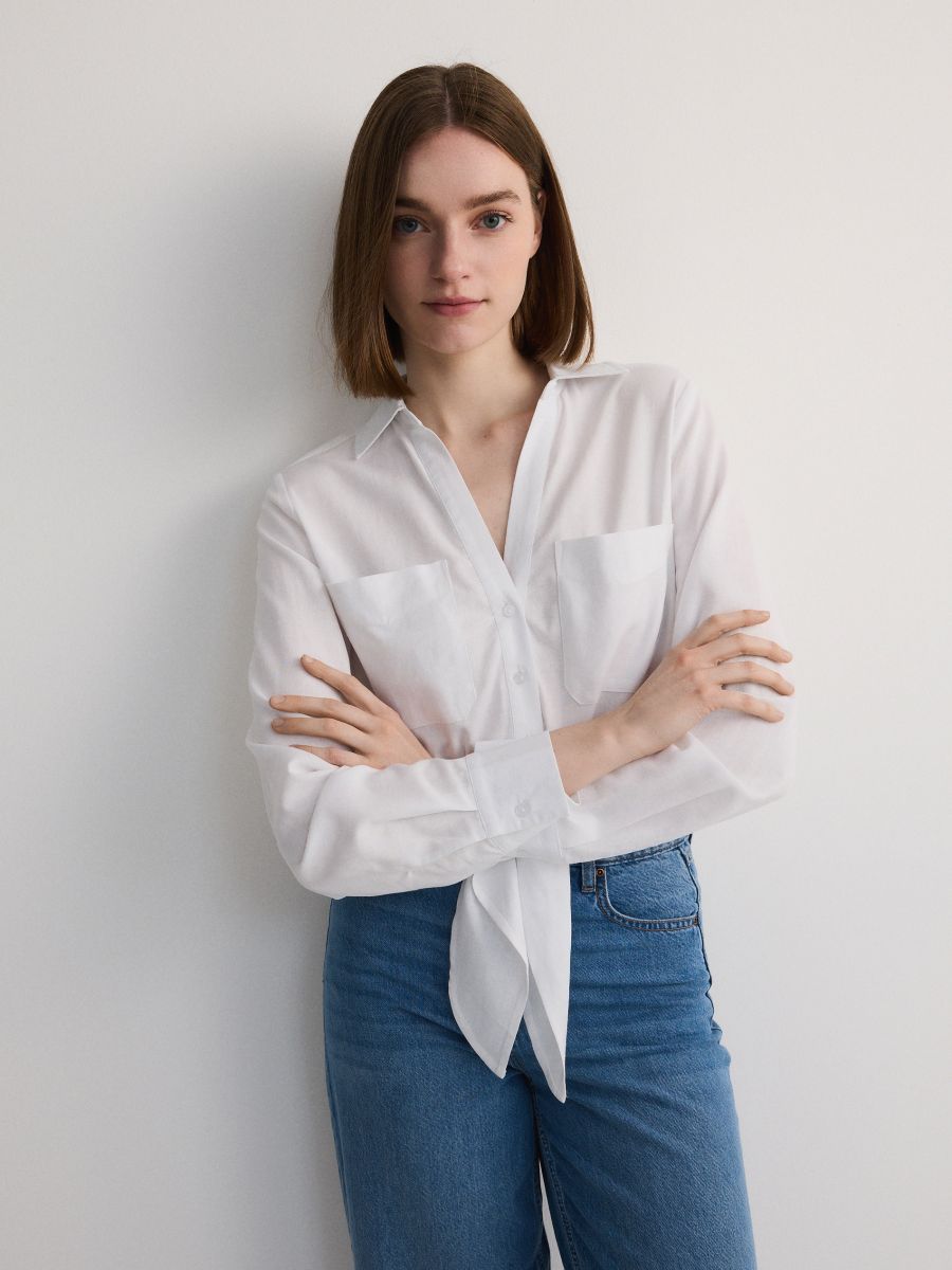 Shirt with tie detail Color white - RESERVED - ZU666-00X