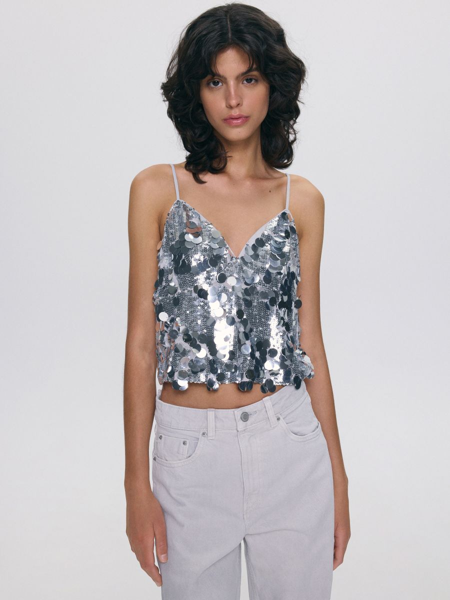 Sequin cami top - silver - RESERVED - 2
