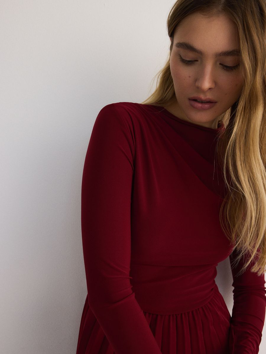 Pleated midi dress - maroon - RESERVED - 3