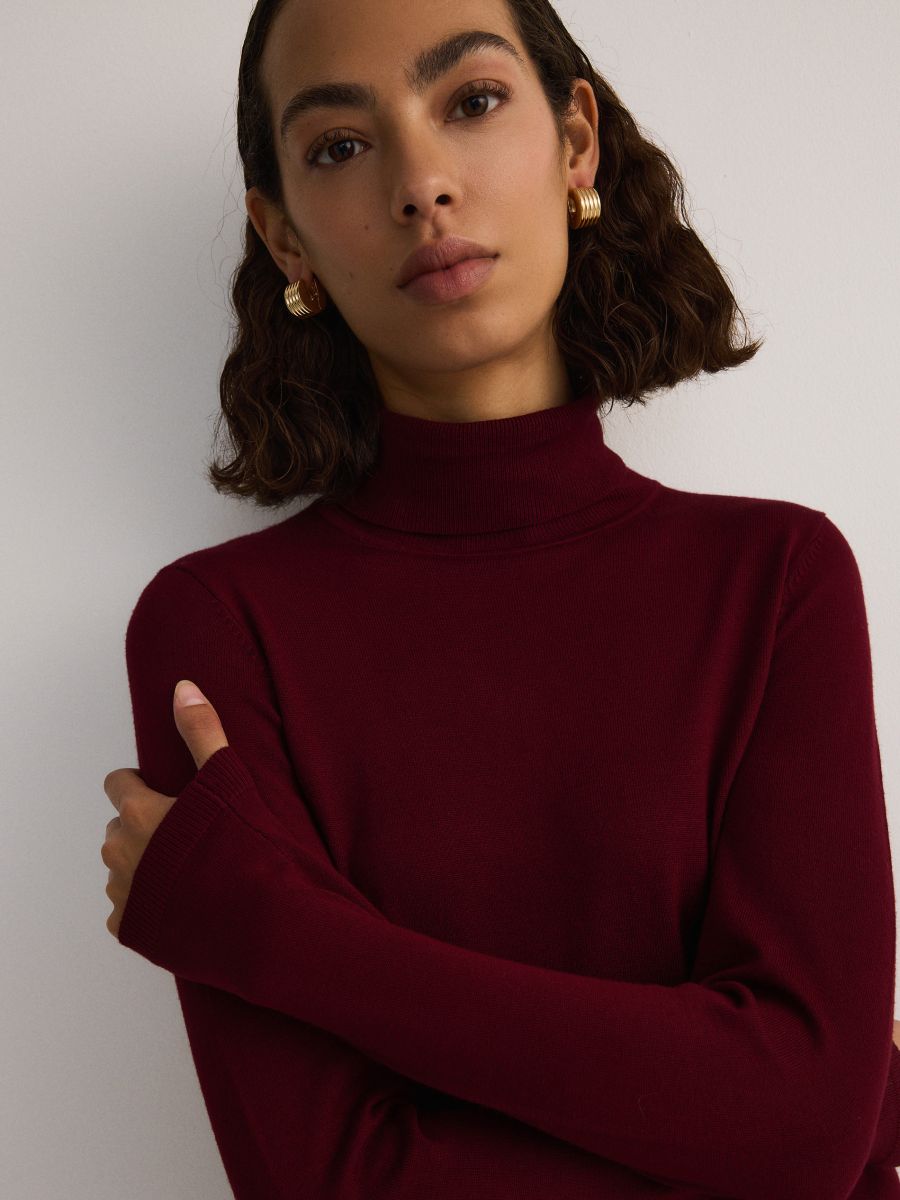 Viscose rich turtleneck - maroon - RESERVED - 3