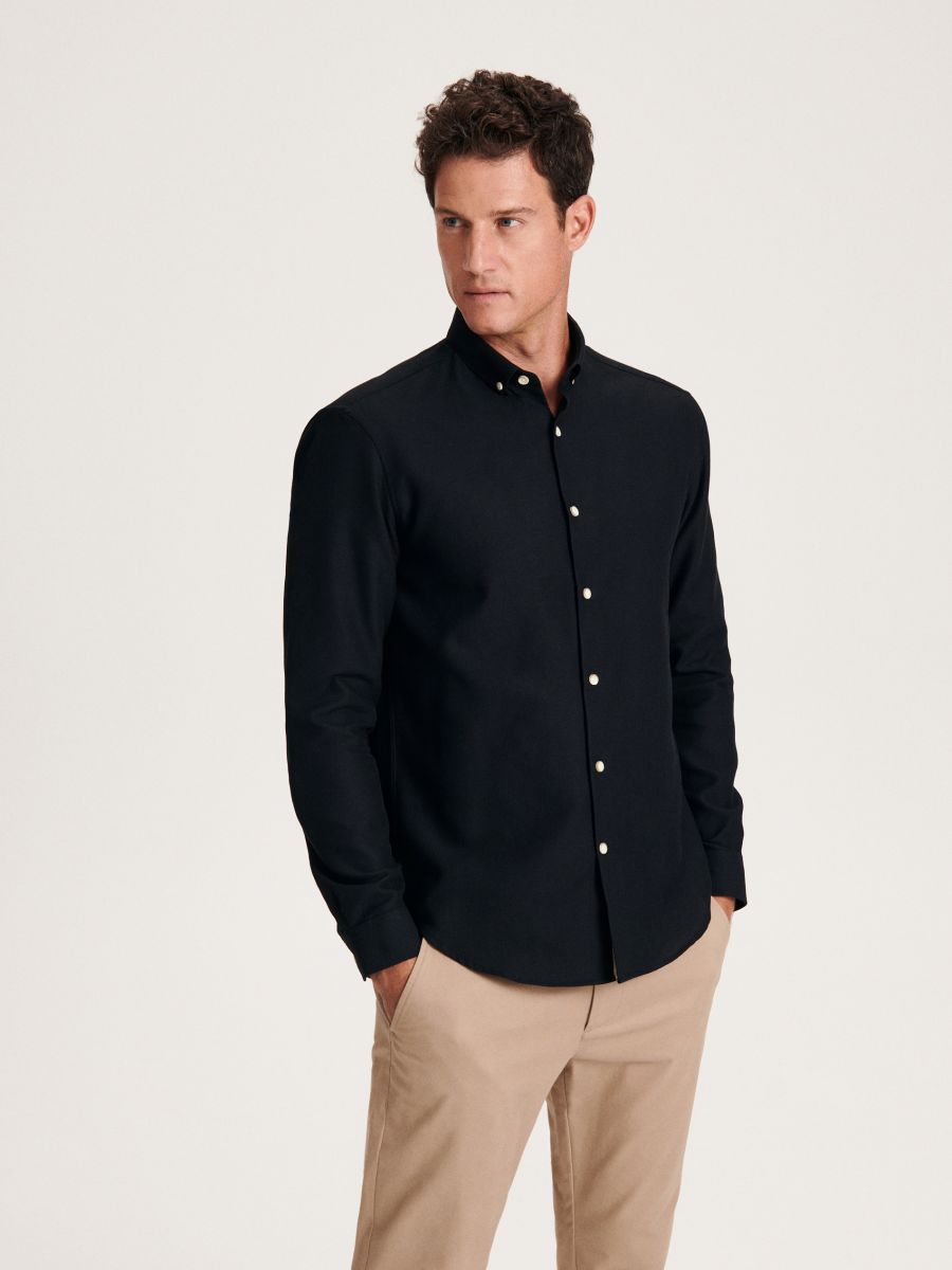 Bavlněná košile regular fit - černý - RESERVED