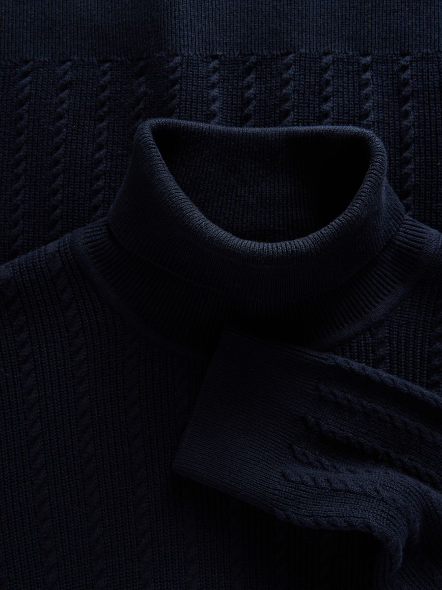 Pull en coton à col roulé - Marine - RESERVED - 6