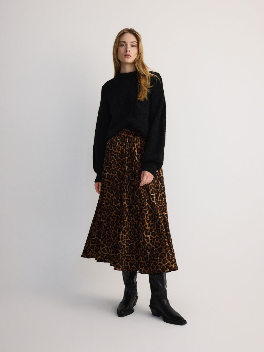 Animal pattern satin skirt - multicolor - RESERVED