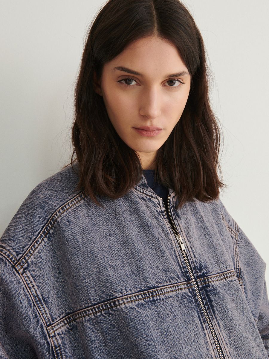 Denim bomber jacket with wash effect