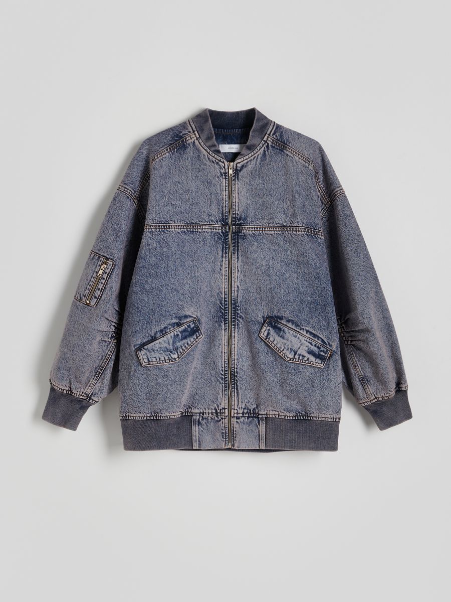 Denim bomber jacket with wash effect