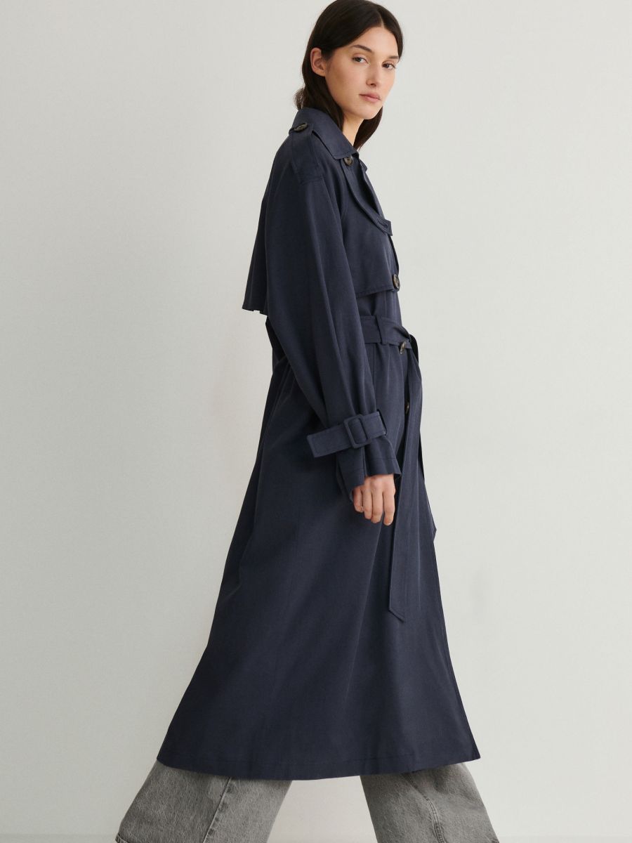 Lyocell rich trench coat with cotton blend Color navy - RESERVED ...