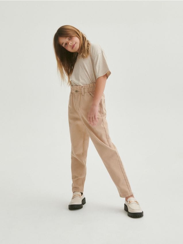 Reserved - pantaloni baggy clasici din denim - nude