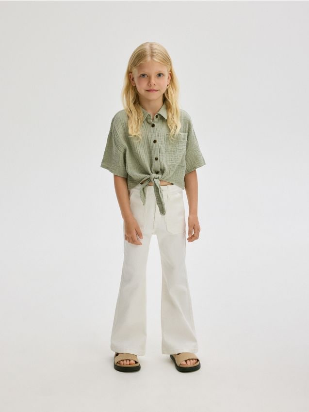 Reserved - blugi flare elastici - crem