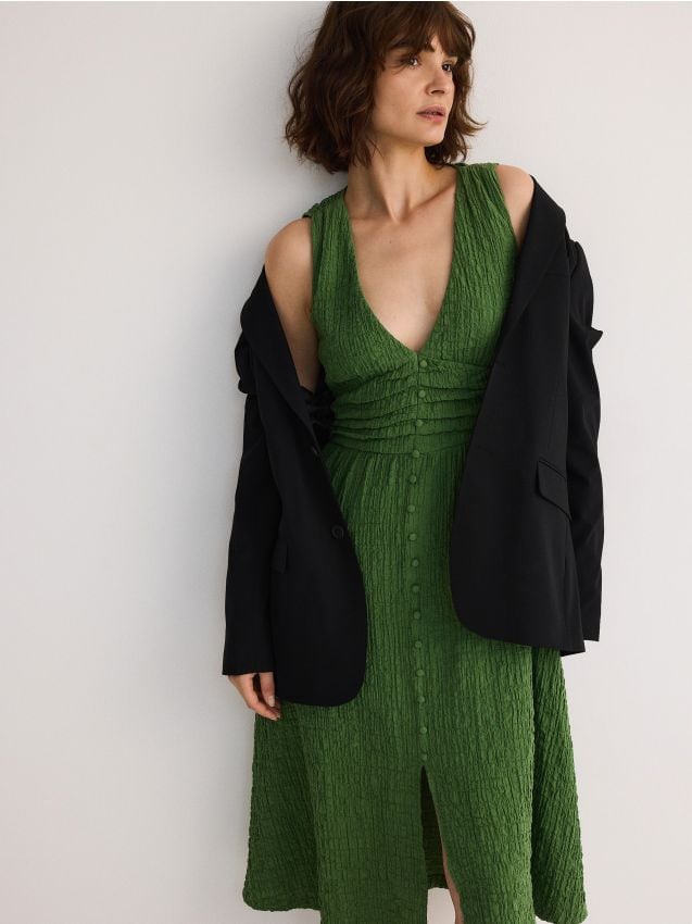 Reserved - Rochie midi din muselină - verde Reserved - Rochie midi din muselină - verde