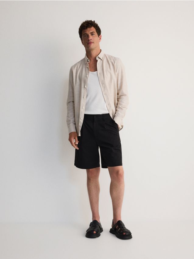 Reserved - pantaloni scurți loose uni - negru