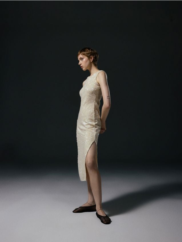Reserved - Rochie cu paiete - crem
