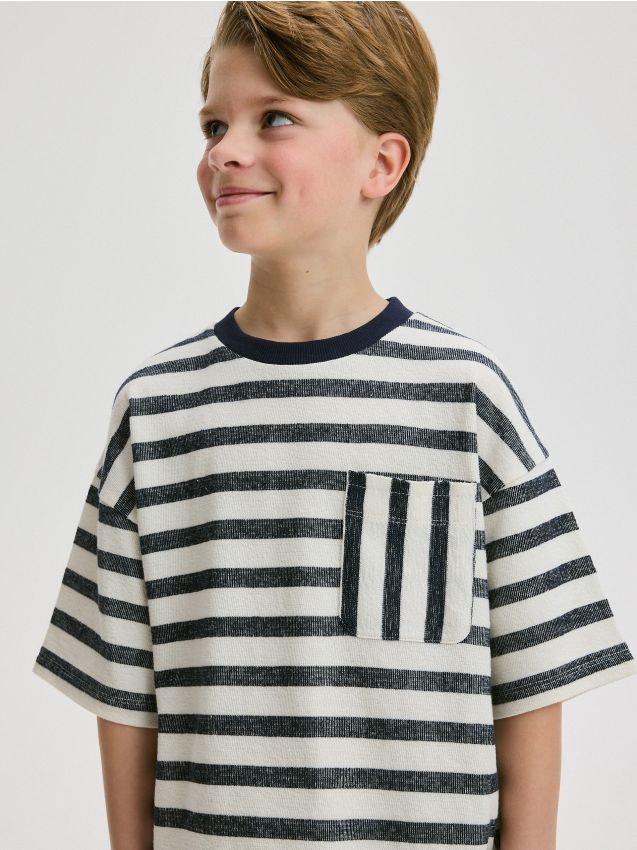 Reserved - tricou oversized în dungi - alb