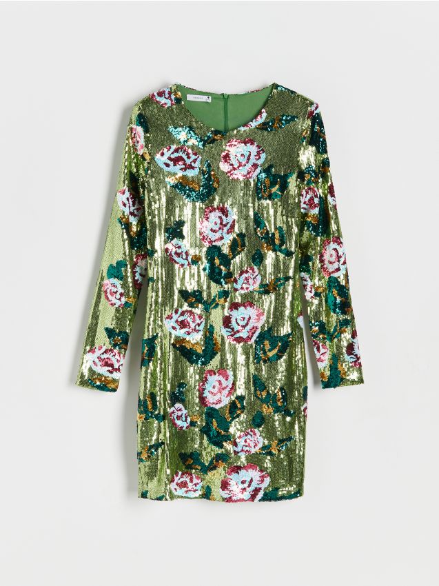 Reserved - Rochie cu imprimeu floral și paiete - verde Reserved - Rochie cu imprimeu floral și paiete - verde