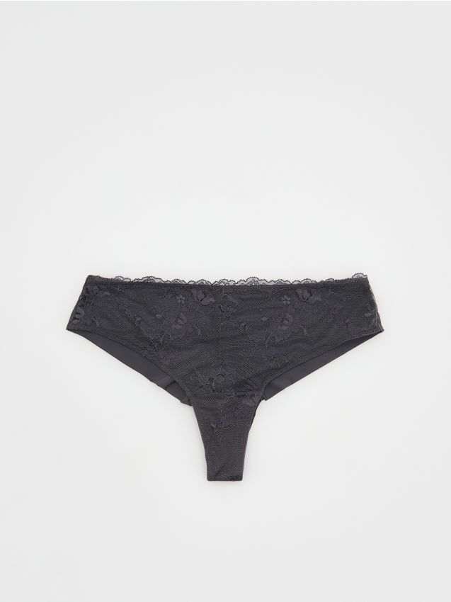 Reserved - bikini cu detalii din dantelă - negru-antracit