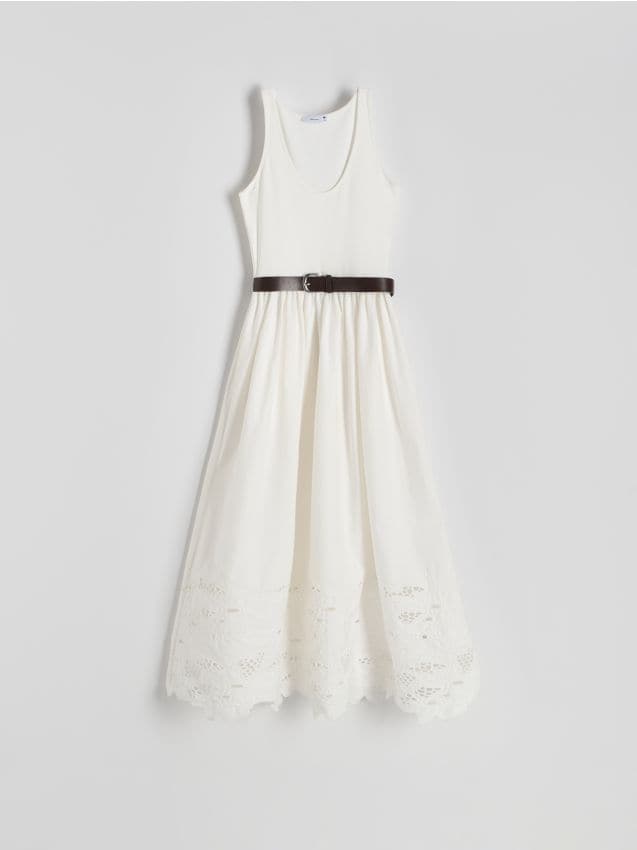 Reserved - Rochie maxi cu centură - crem