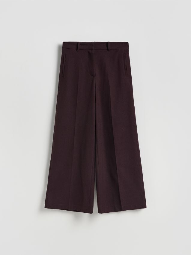 Reserved - Pantaloni wide leg cu pliuri presate - maro-închis