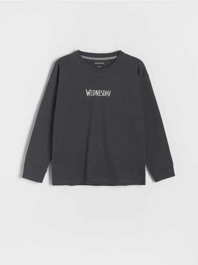 Reserved - Tricou oversized cu mânecă lungă Wednesday - gri-închis Reserved - Tricou oversized cu mânecă lungă Wednesday - gri-închis