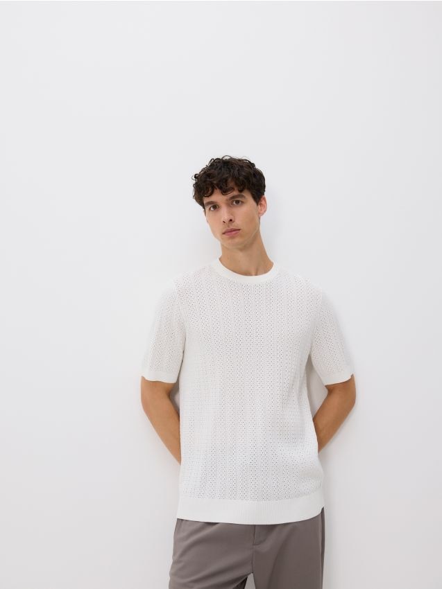 Ajourstrikket sweater i viskose - RESERVED