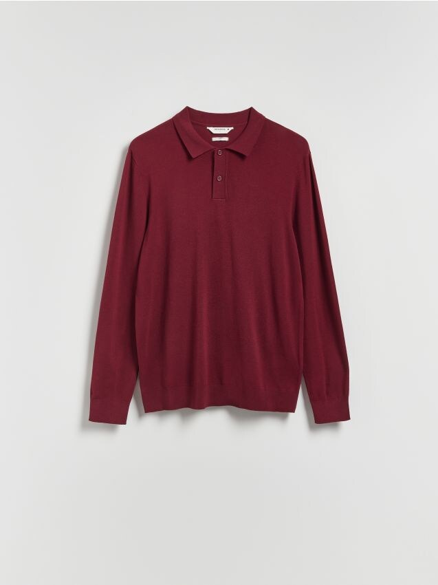 Reserved - Pulover cu guler polo și conținut ridicat de viscoză - maro