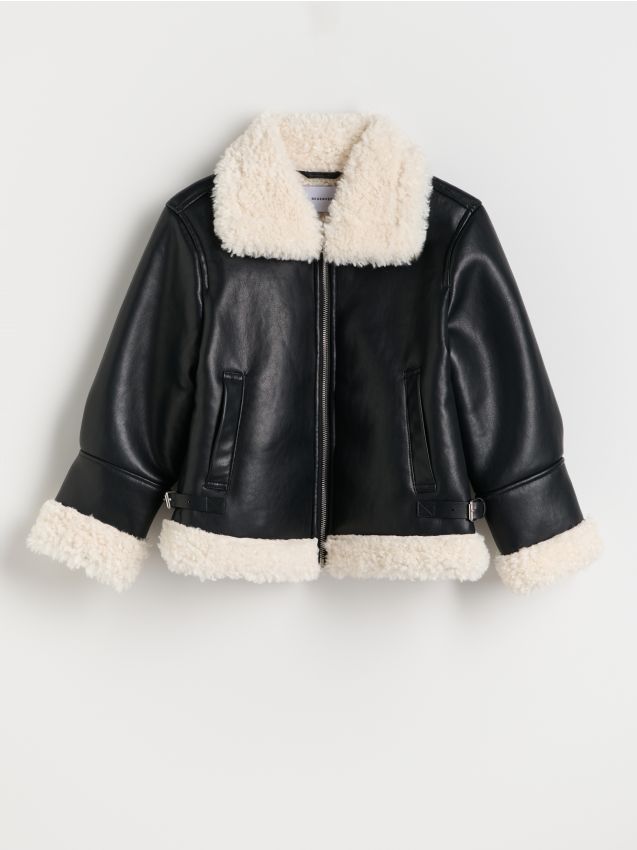 【K.RAMONE】 Ramoneska z futrzanym kołnierzem Kolor czarny - RESERVED