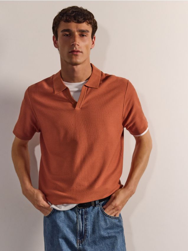 Reserved - Polo regular con lyocell - rosso piccante