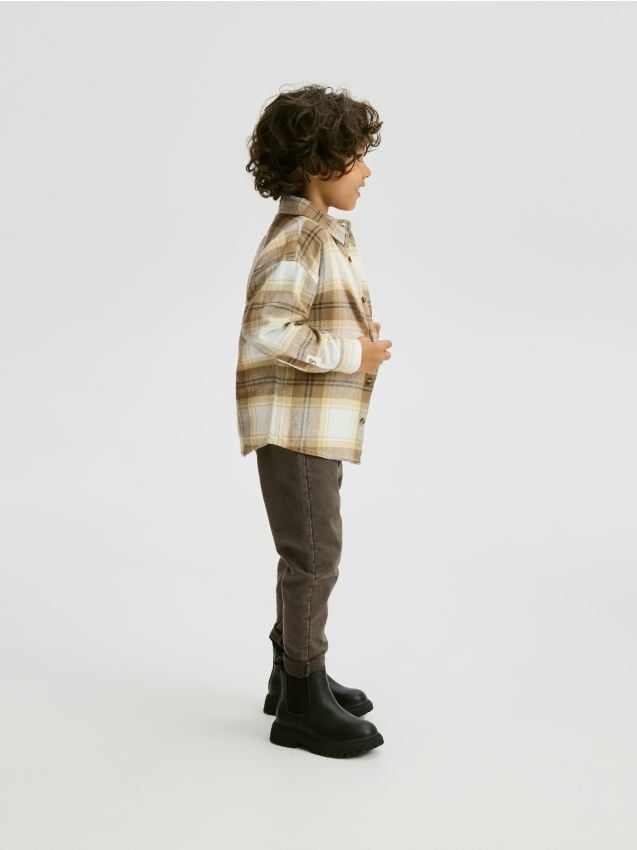 Reserved - Cămașă din bumbac în carouri - bej