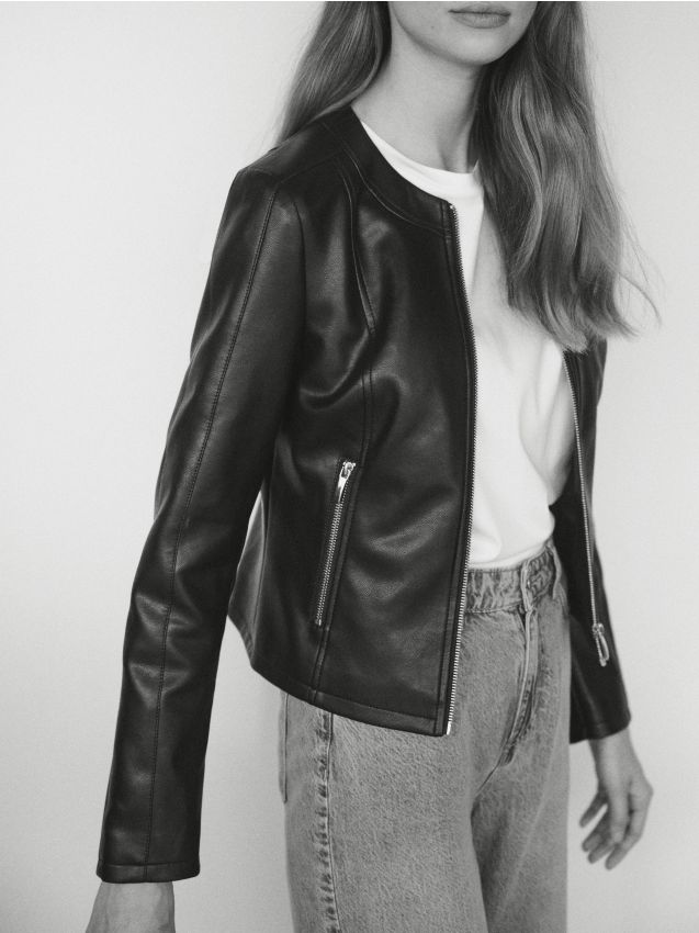 Veste style motard en cuir synthétique - RESERVED