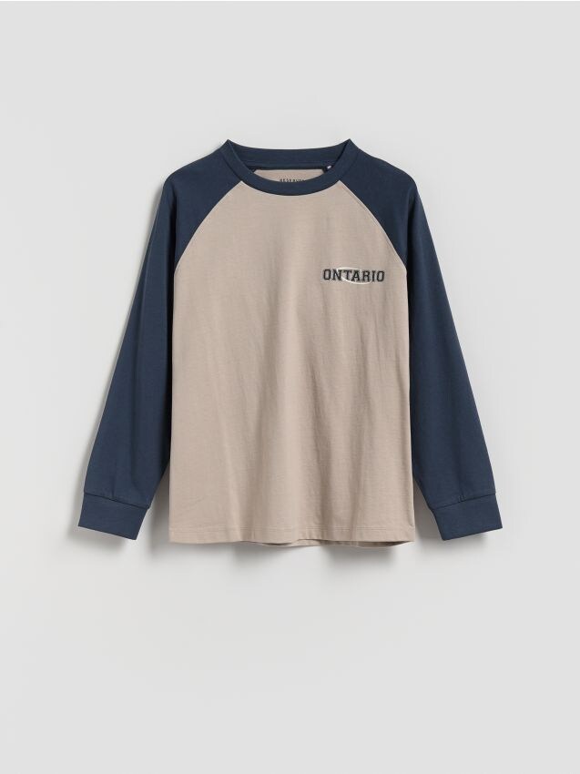 Reserved - Tricou din bumbac, cu mânecă lungă și imprimeu - nude