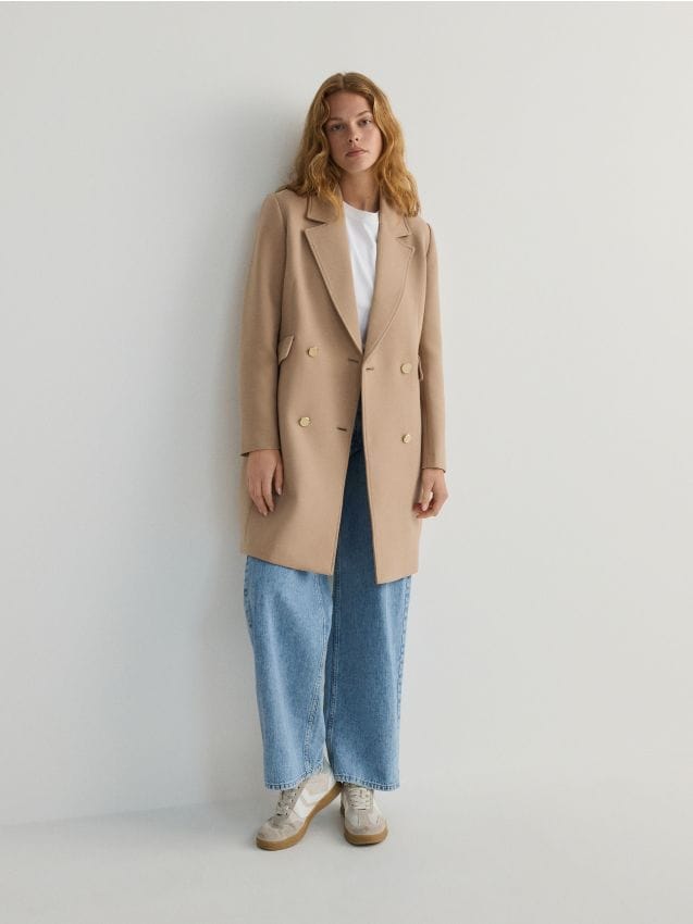 Double-breasted viscose blend coat - RESERVED