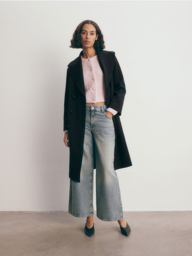 Reserved - palton oversized cu rând dublu de nasturi - negru