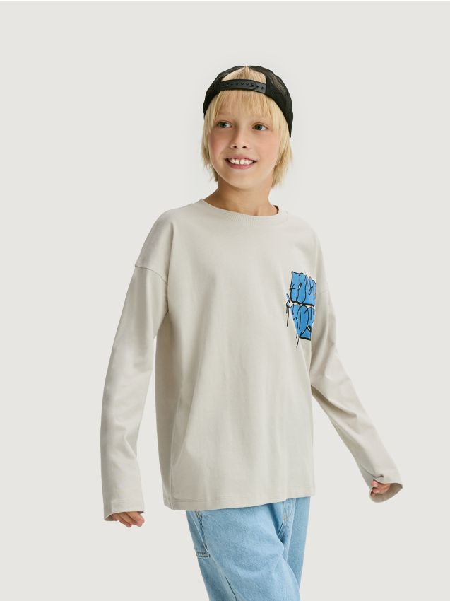 Reserved - Tricou cu mânecă lungă, din bumbac - gri deschis