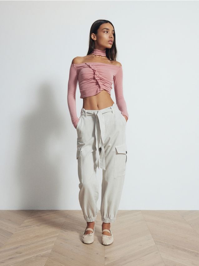 Reserved - pantaloni jogger cu curea - gri deschis