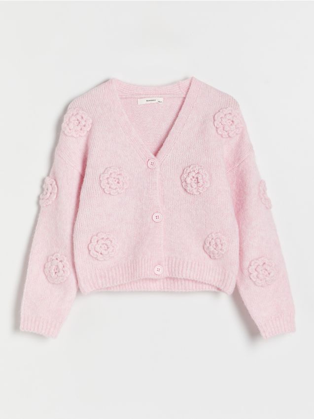 Reserved - cardigan cu aplicații florale - violet-orhidee