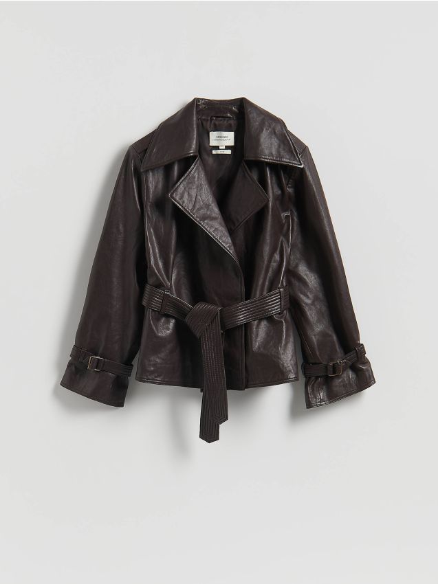 Leather jacket with collar - RESERVED