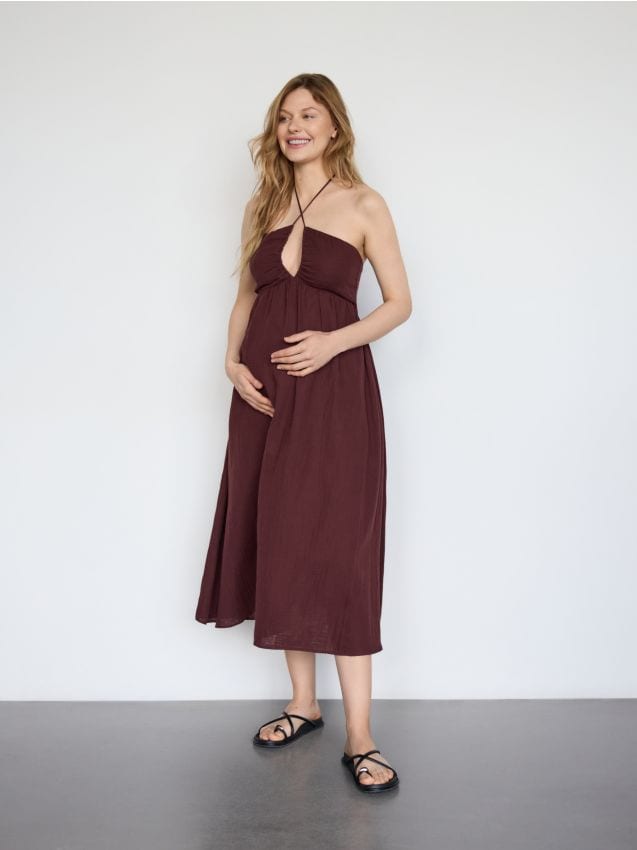 Cotton dress with tie detail - RESERVED
