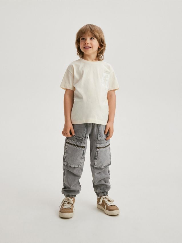 Reserved - pantaloni jogger cargo cu efect prespălat - gri deschis