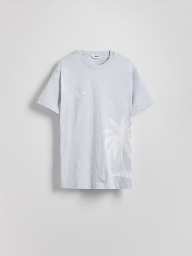 Reserved - Tricou regular cu imprimeu - albastru-pal