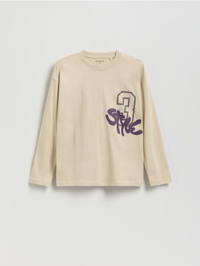 Reserved - Tricou cu mânecă lungă și imprimeu - bej