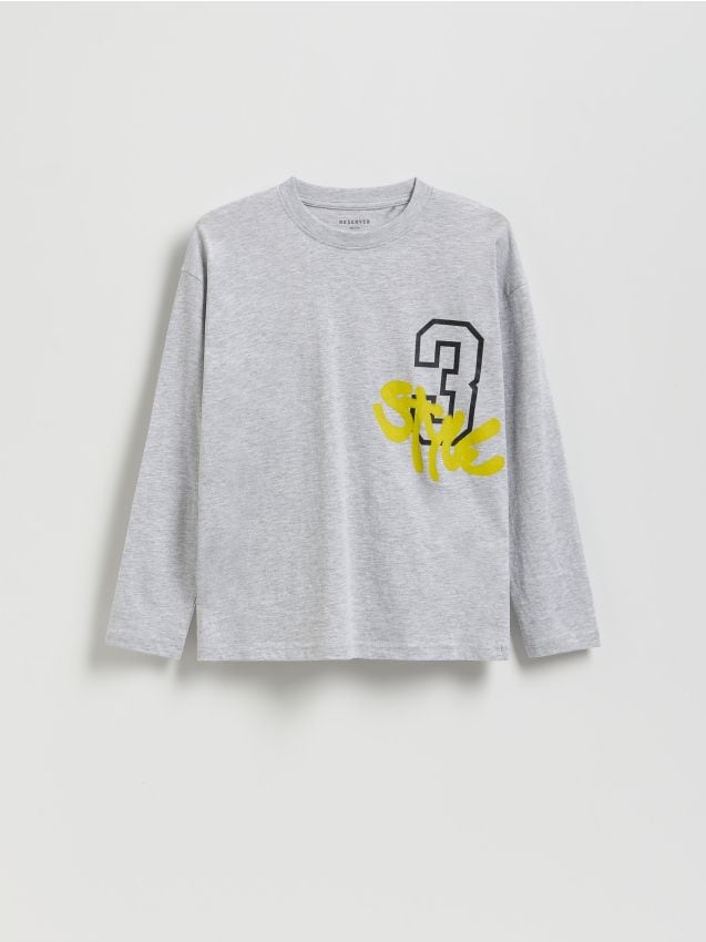 Reserved - Tricou cu mânecă lungă și imprimeu - gri deschis