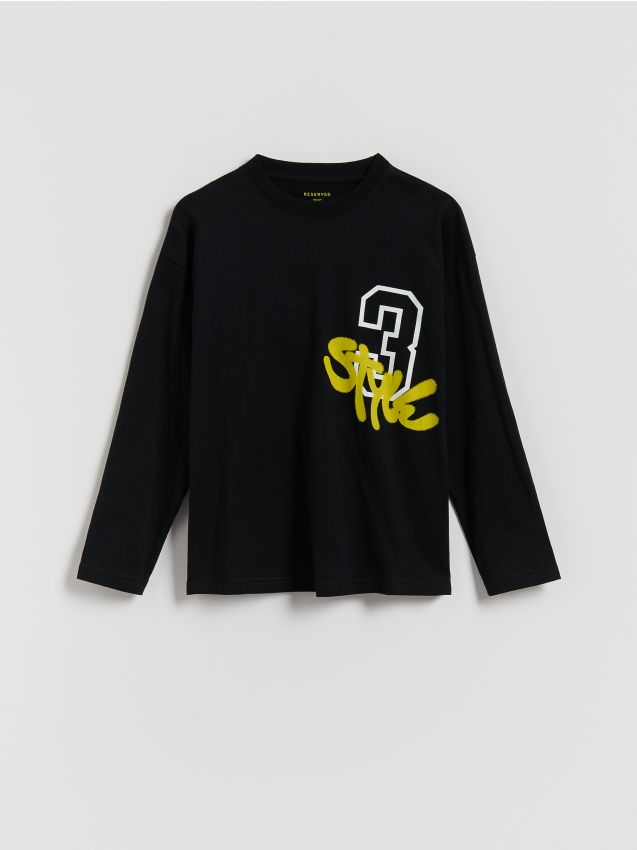 Reserved - Tricou cu mânecă lungă și imprimeu - negru