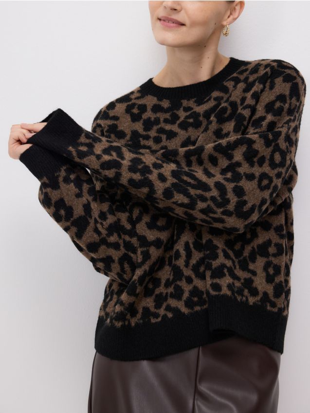 Reserved - Pulover cu imprimeu leopard - multicolor